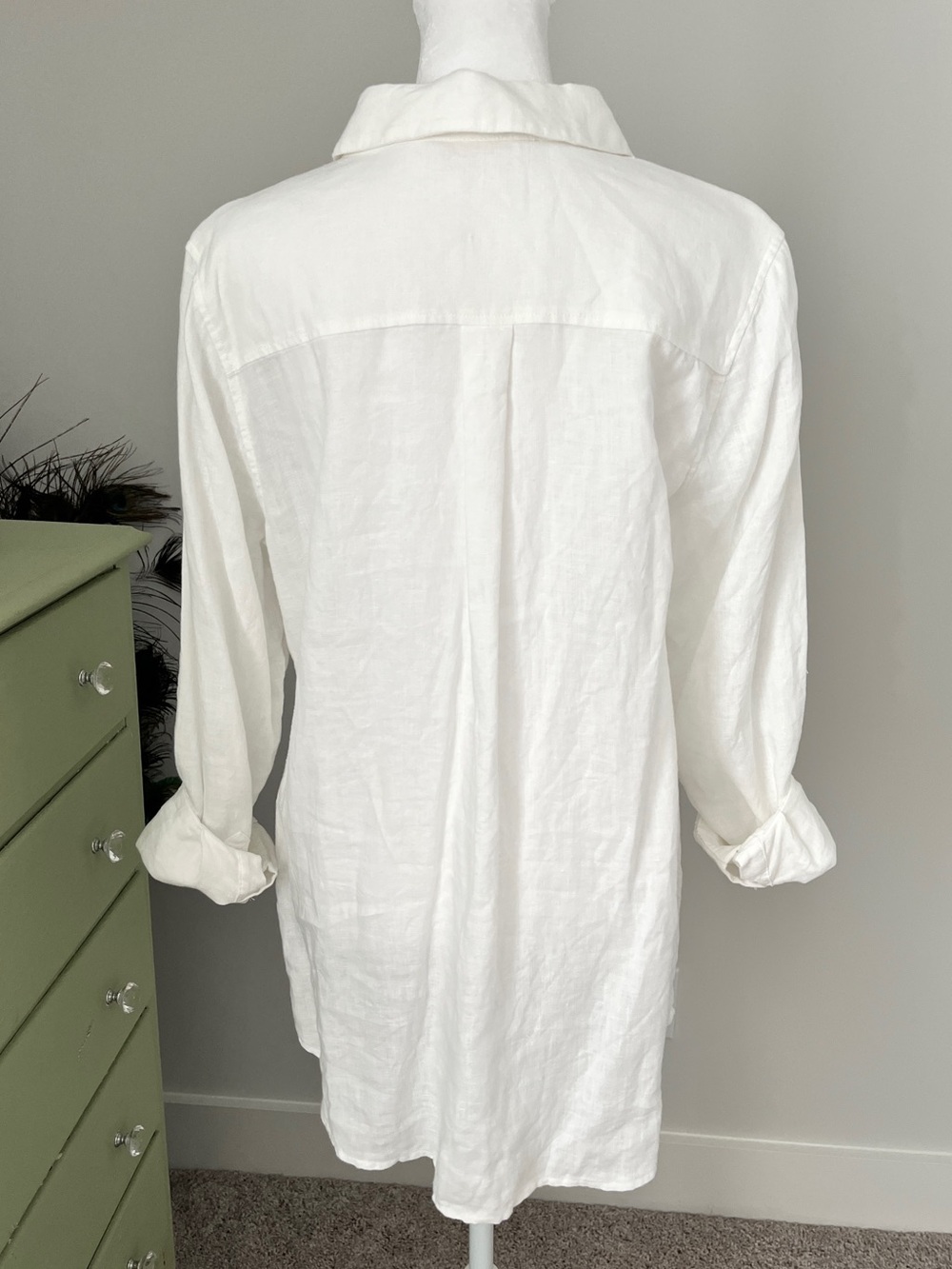 Soft Surroundings White Cotton Linen Button-Front Big Shirt (M) - Picture 4 of 11